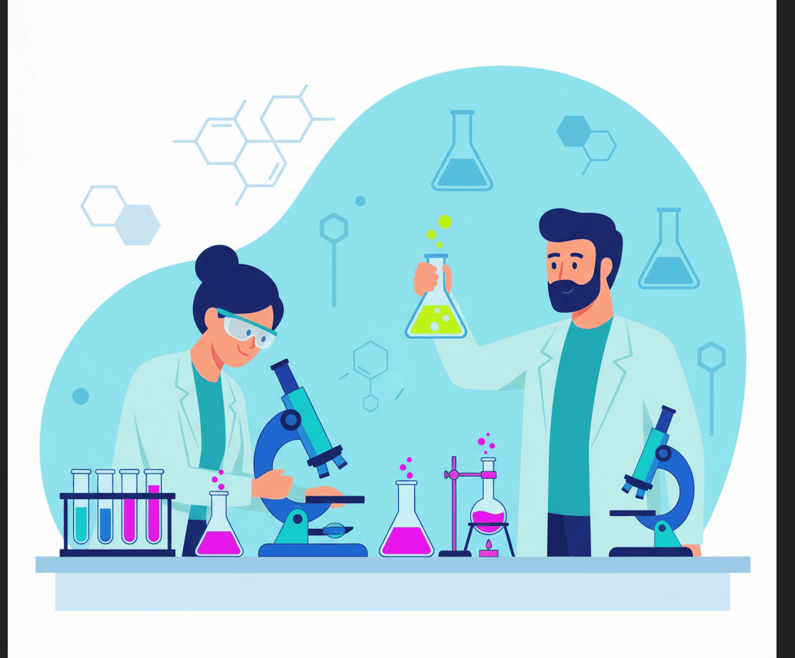 Laboratory scientists working in a controlled environment